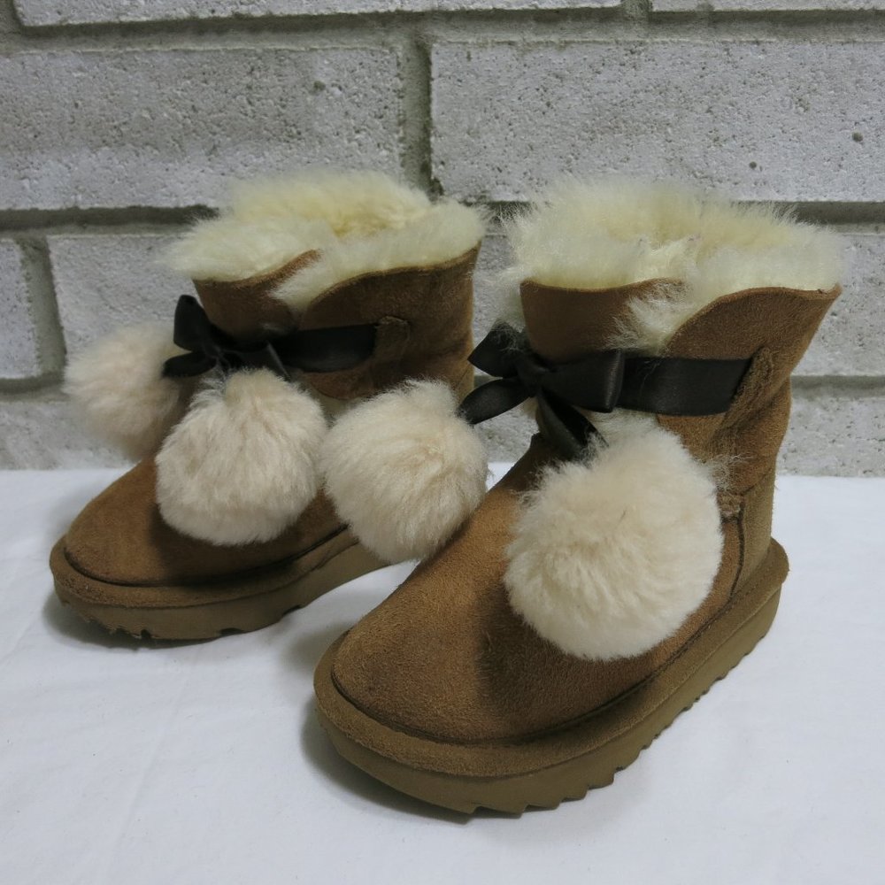 UGG Gita Kids Snow Boots PomPom Bow Insulated Child Footwear Winter Warm Boot 4